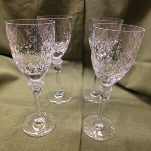 Set of 4 Vtg Rogaska Crystal Gallia 7 3/4" Wine Water Glasses Floral Orig Owner